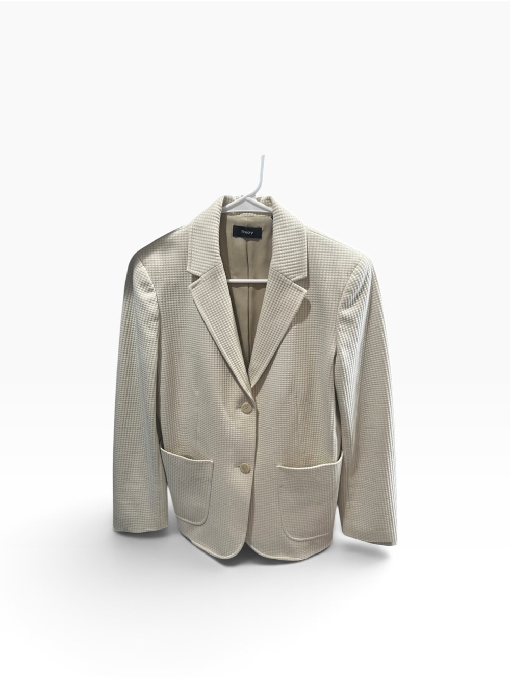 Theory | Cream Textured Two-Button Suit Blazer Jacket | Size 8 - Picture 8 of 10